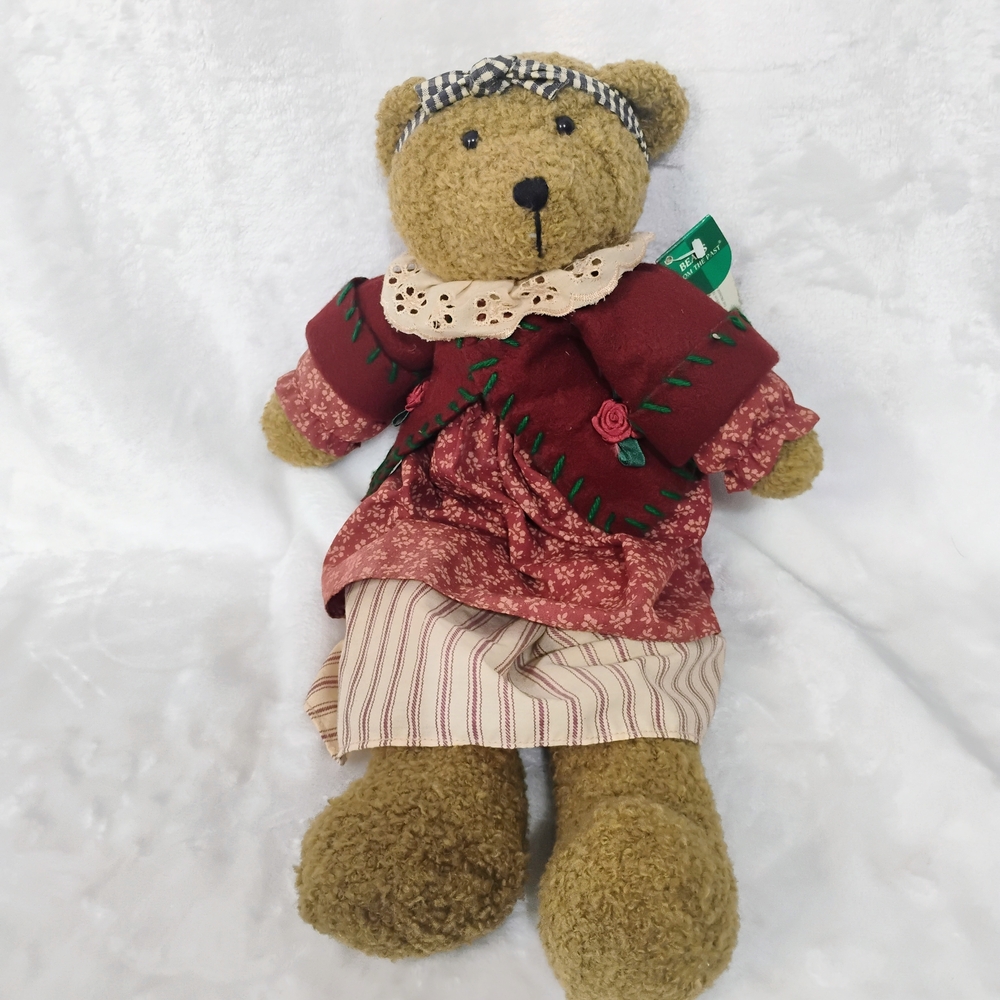 Vtg Russ Berrie Ginger 17" Teddy Bear From The Past Dress Cottage Flower w/ Tags